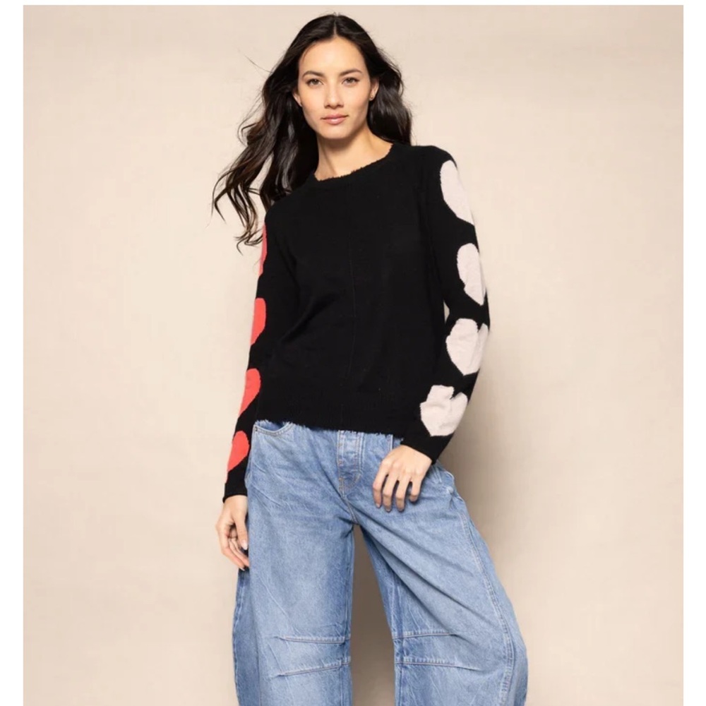 LISA TODD heart stealer Cashmere Sweater in Black Sz M Luxury Preppy Casual - Picture 1 of 15